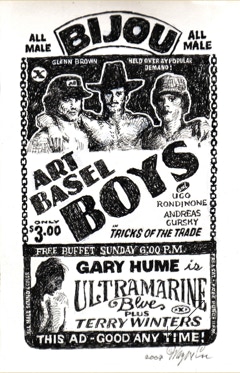 Art Basel Boys, 6' x 4', sand on canvas, Coe